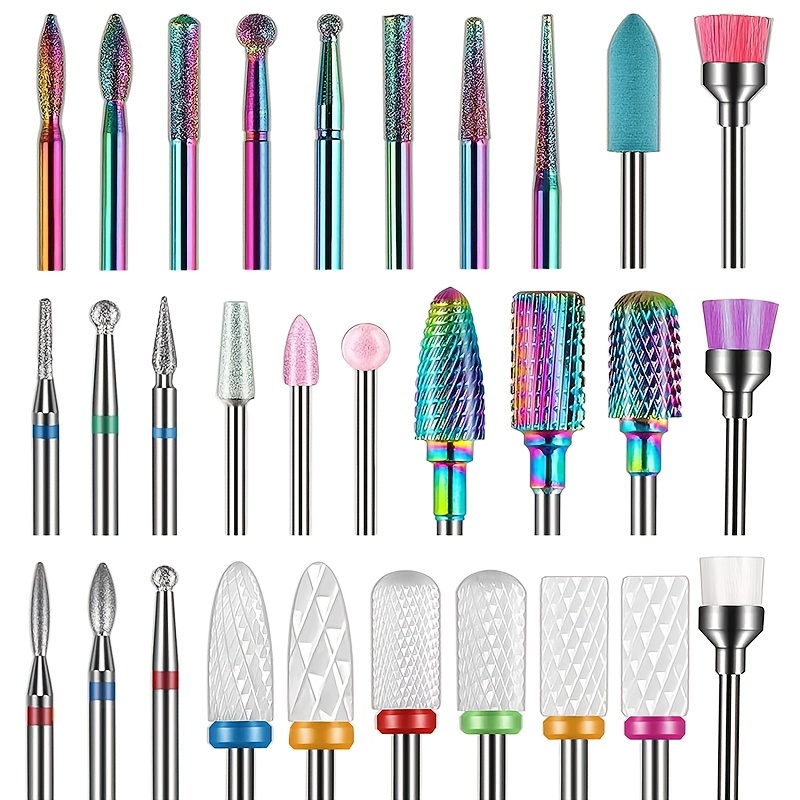 

30pcs Nail Drill Bits, 3/32 Inch Ceramic Drill Bits For Nails Sets Acrylic, Diamond Cuticle Efile Carbide Remover Bits For Home Salon Acrylic Gel Nail Manicure Pedicure Tools (come With 3 Cases)