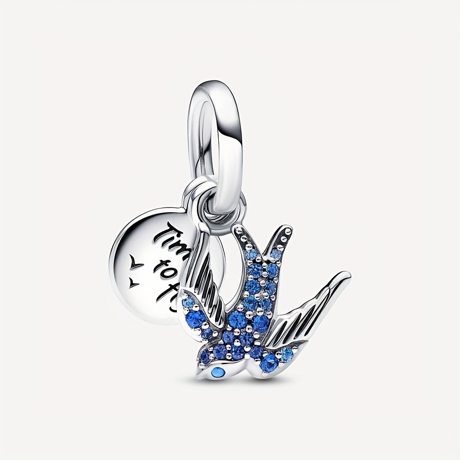 Blue Rhinestone Studded Silvery Sparkling Swallow And Quote - Temu