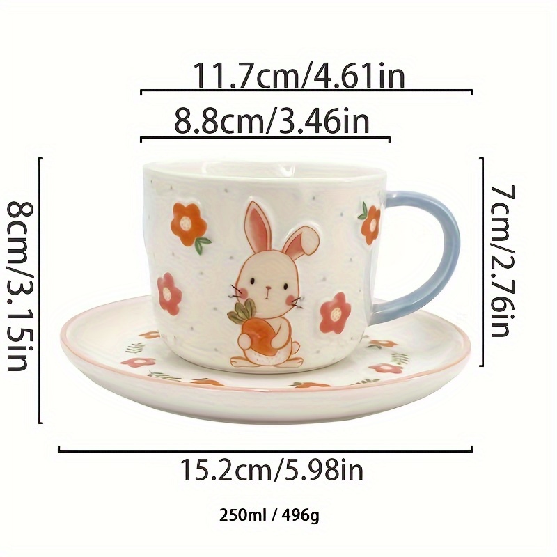 ceramic girl coffee cup saucer little rabbit milk cup afternoon tea cup saucer small fresh breakfast dessert set