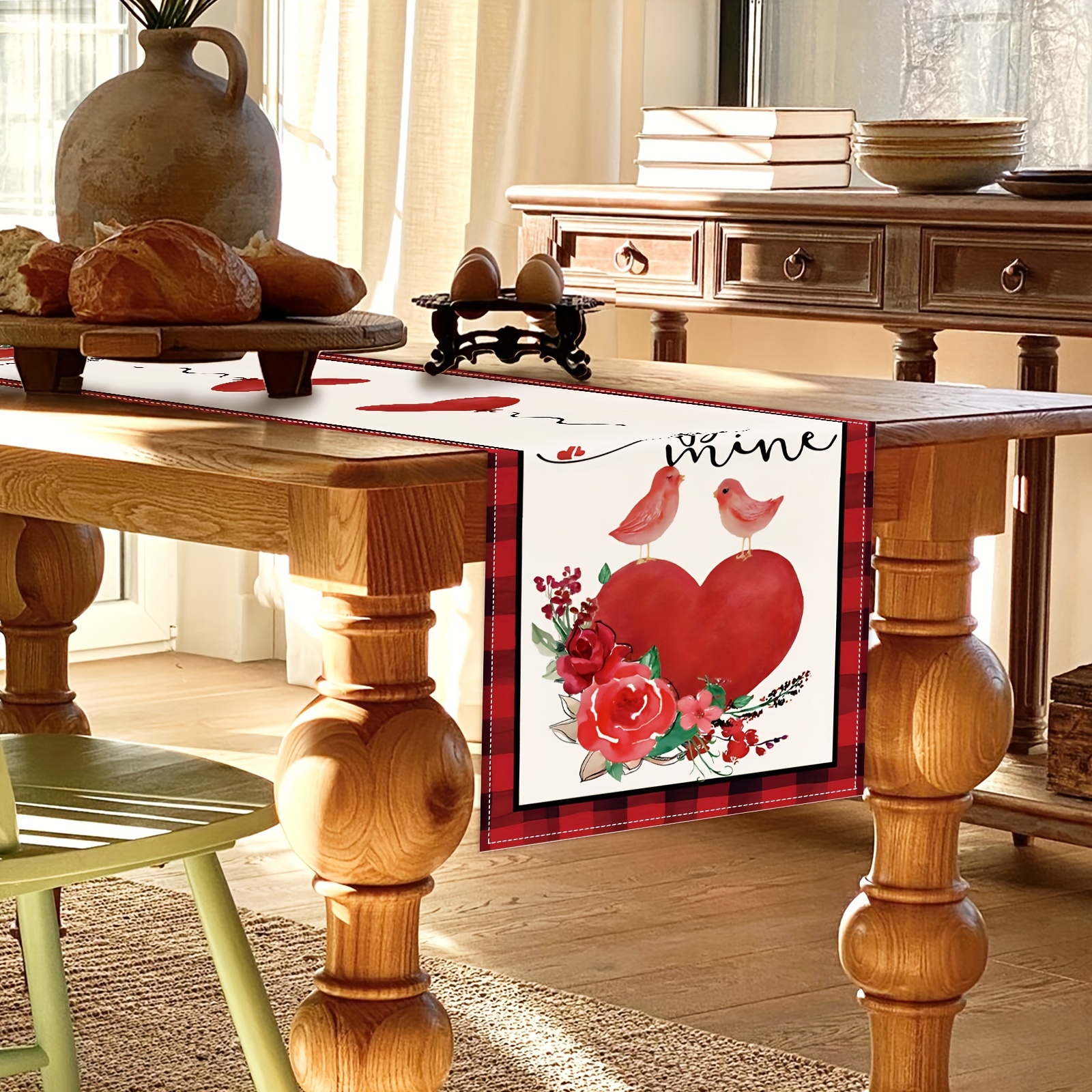 Acquista Runner da tavolo di San Valentino Tovaglia riutilizzabile con  motivo a cuore romantico per la decorazione della sala da pranzo della  festa nuziale