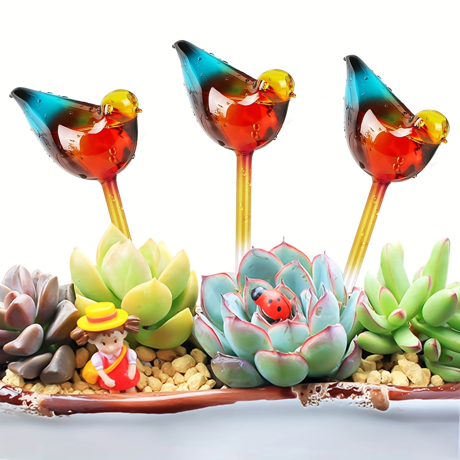 

3pcs Bird Shaped Plant Self Watering Device, Plant Watering Device Colorful Automatic Glass Plant Watering Small Hand Blowing Ball Indoor And Outdoor Garden Plants Keep Soil Moisture Device