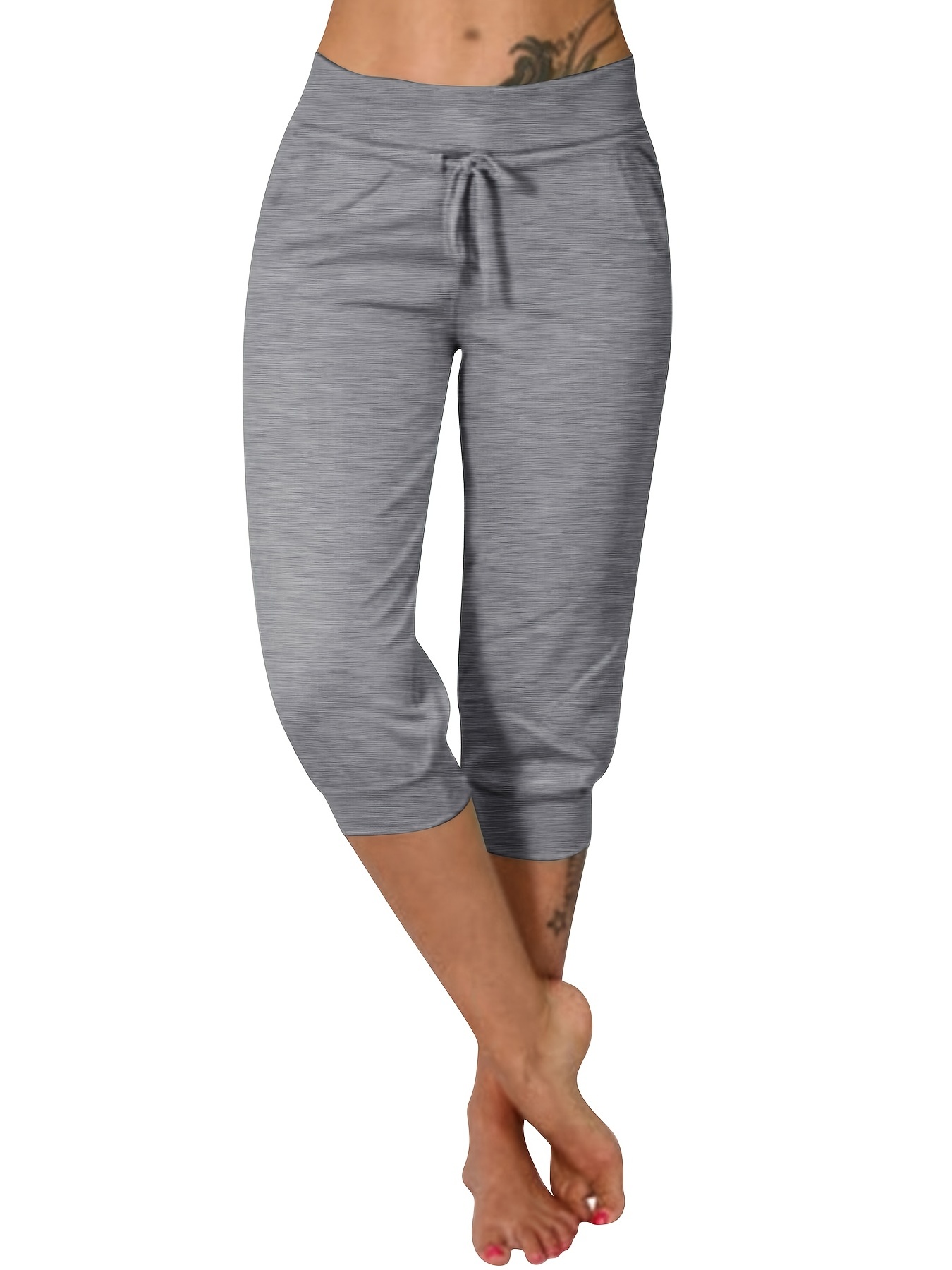 Buy Veatzaer Womens Casual Capri Pants Elastic Waist Solid Color 3