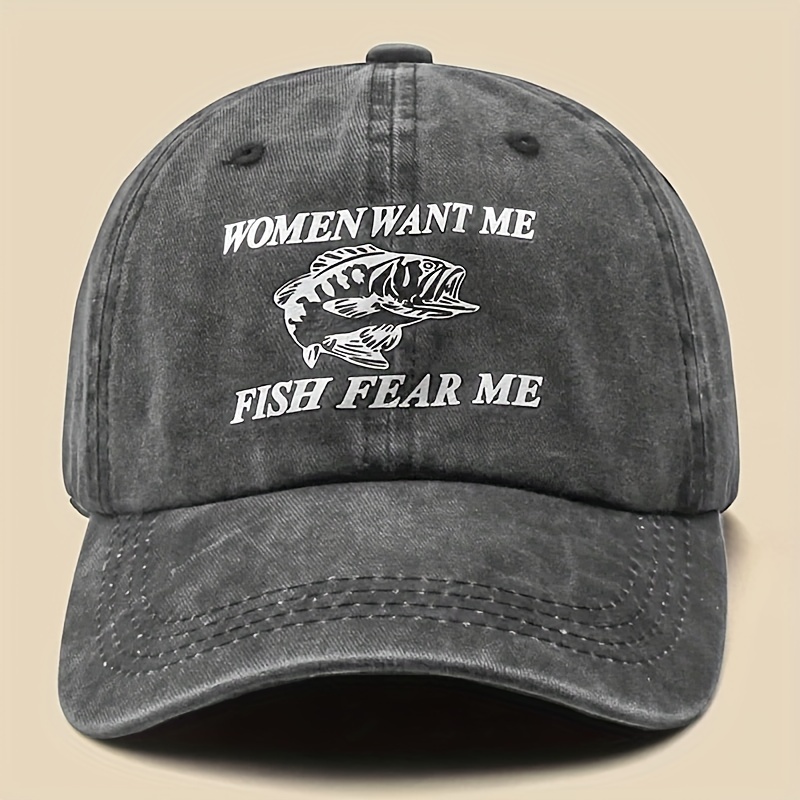 Women Want Fish Fear Baseball Black Print Washed Sun Hat - Temu Mexico