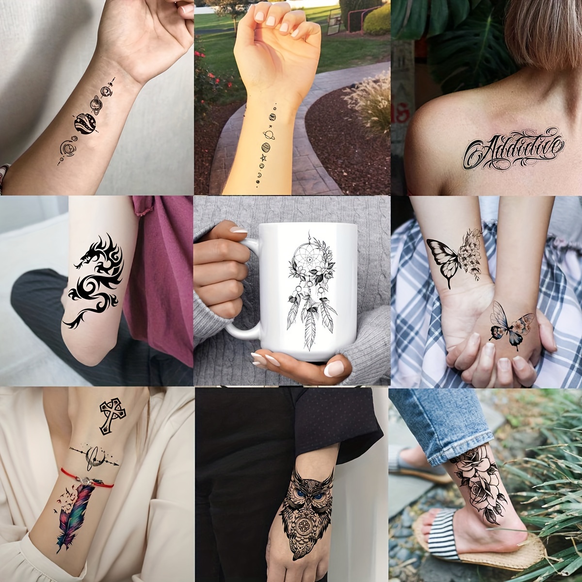 71 Fogli Di Piccoli Tatuaggi Temporanei Per Donne, Uomini E Adulti,  Realistici Teschi Leoni Lupi Gufi Draghi Tatuaggi Temporanei Lavanda,  Tatuaggi