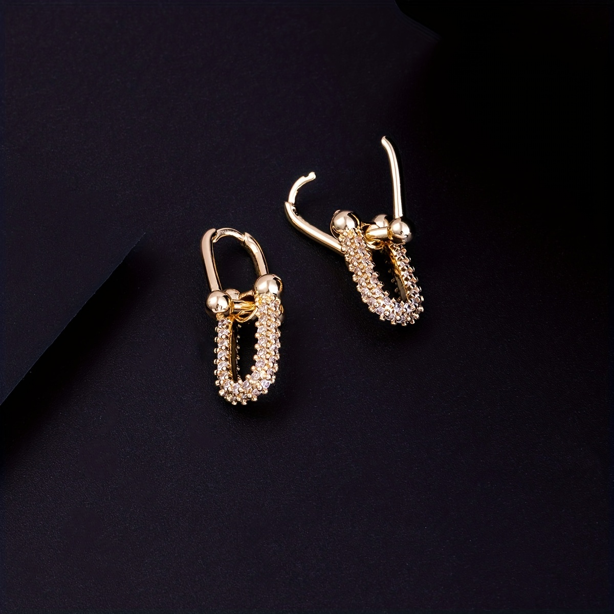 Zirconia Decor Earrings Golden Plated Studs For Men