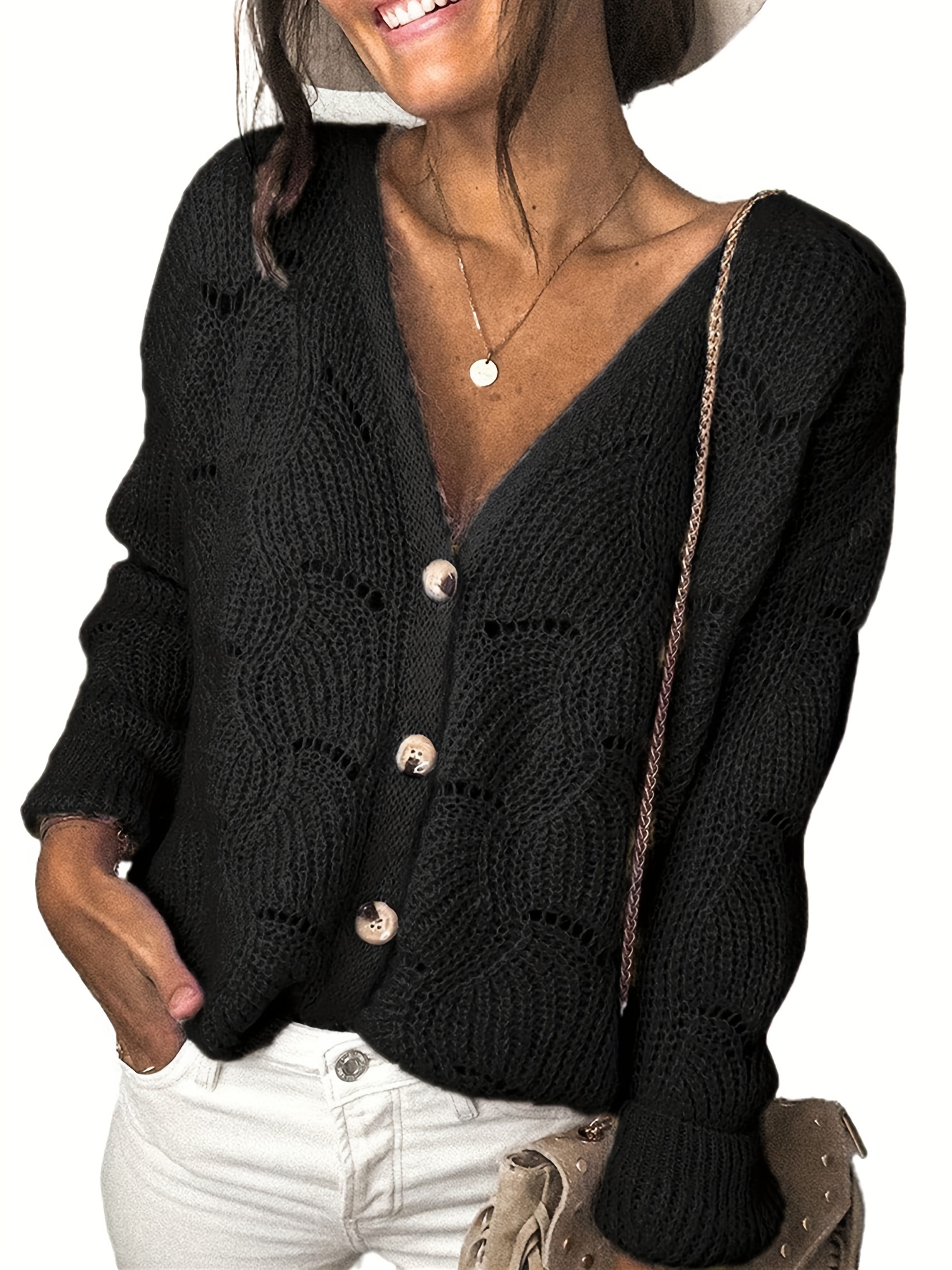 Solid Button Front Cardigan, Casual Long Sleeve Cardigan For Fall