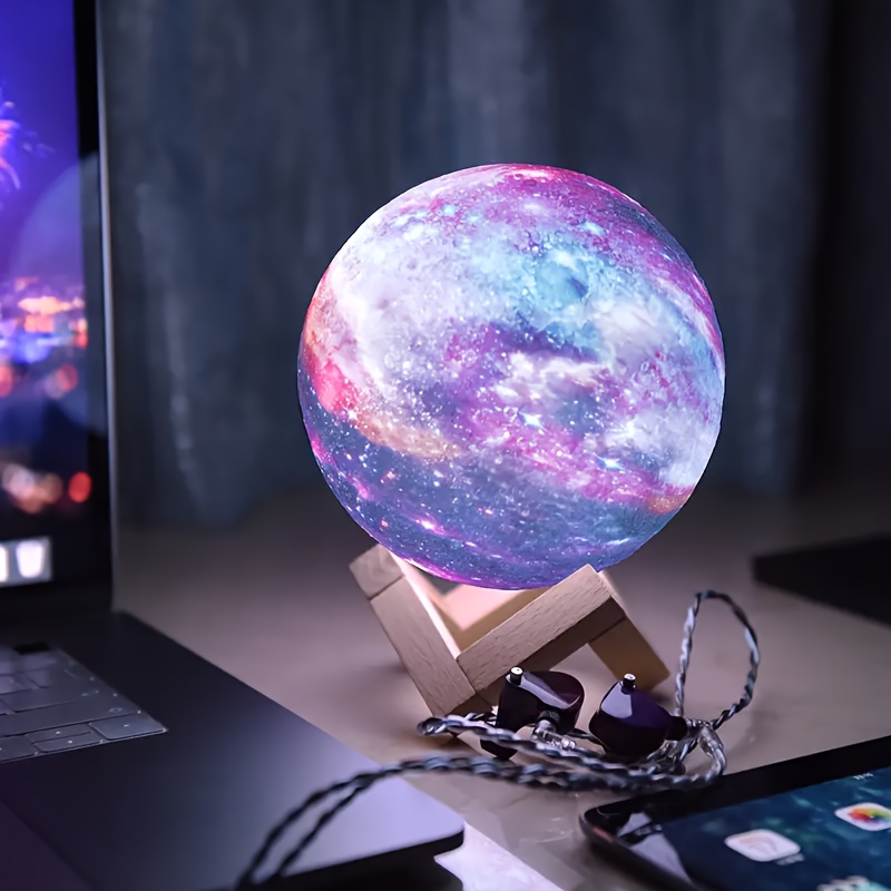 Lámpara de luna, 7 colores con control táctil, luz nocturna de luna con  base de madera, recargable por USB, luz de luna de estrella 3D para  dormitorio