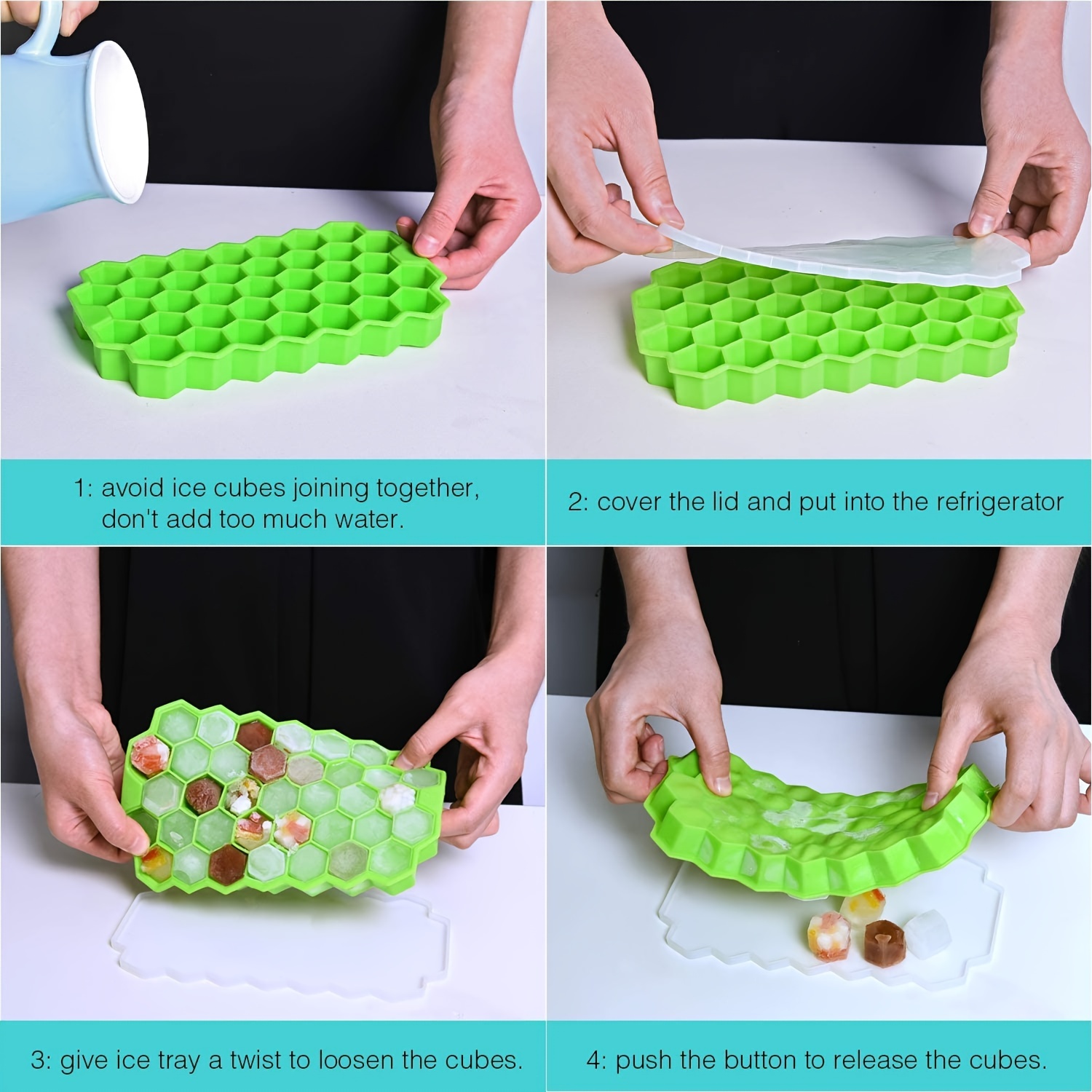 Silicone Ice Cube Tray - Honeycomb Shaped Flexible Ice Trays With Covers -  BPA Free Silicone Ice Tray Molds With Removable Lid