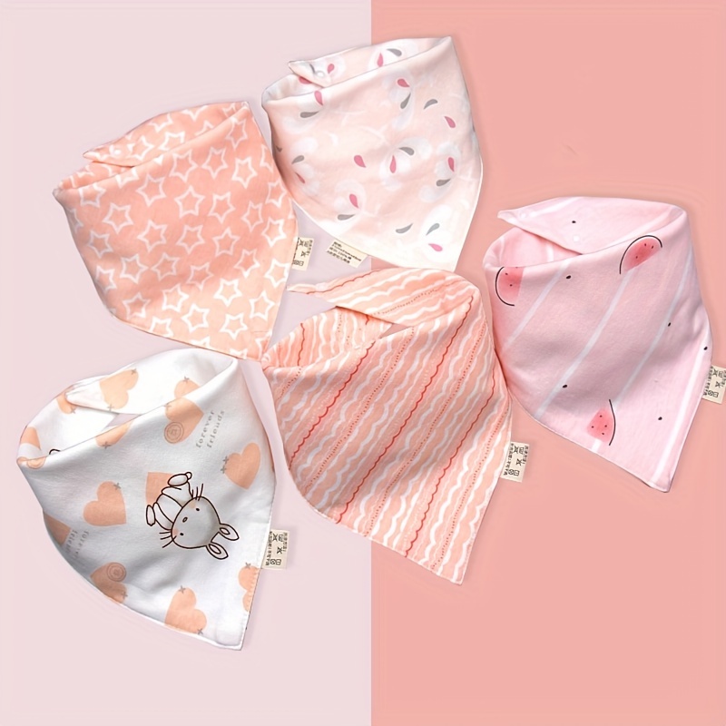 

5pcs Triangle Bibs Made Of Pure Cotton, Double-layered With Snaps, Mouth Covers, Bibs For Spring And Autumn