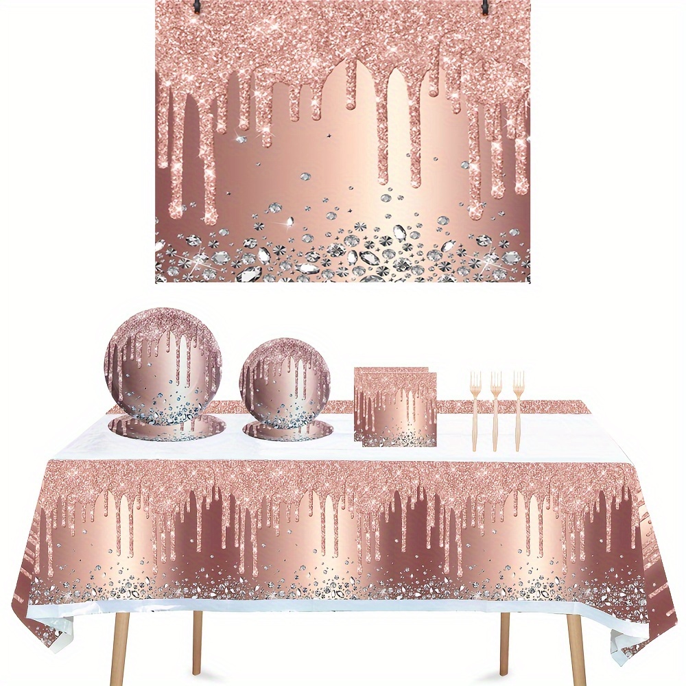 100 Platos Desechables Elegantes Decorativos Para Fiesta Boda Oro Rose Gold  Set