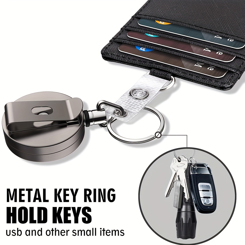 Heavy Duty Metal Retractable Badge Holder Reel with Belt Clip Key Ring,  Waterproof Vertical Clear ID Card Holder and PU Leather Badge Holder