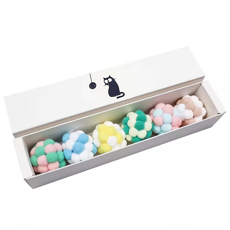 Image of 6pcs Rainbow Plush Cat Toy Balls, Teeth Grinding Cat Chew Toys With Built-in Bell, Cat Teaser Toy Pet Supplies