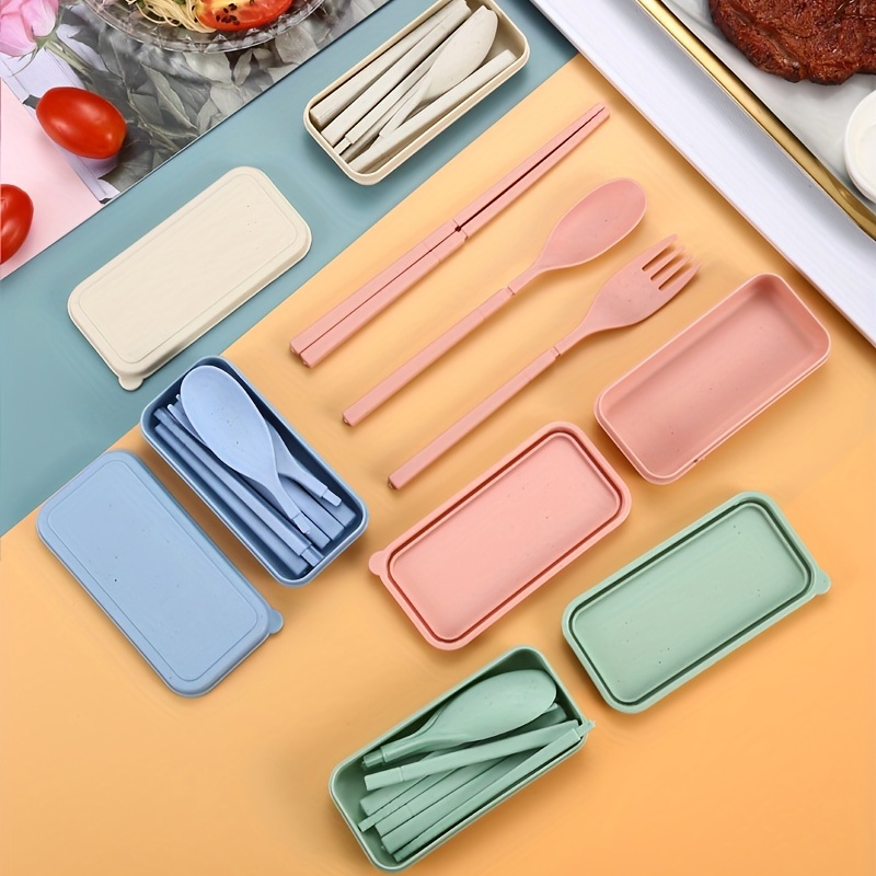 Reusable Wheat Straw Utensils Set With Case, Portable Cutlery Set Knives  Fork And Spoon Set For Lunch Box Accessories - Temu