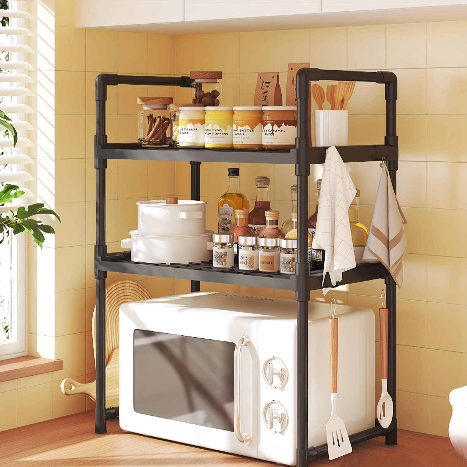 Estante de cocina retráctil ajustable, estante para horno microondas,  almacenamiento para horno, encimera de doble capa para el hogar, arrocera -  AliExpress