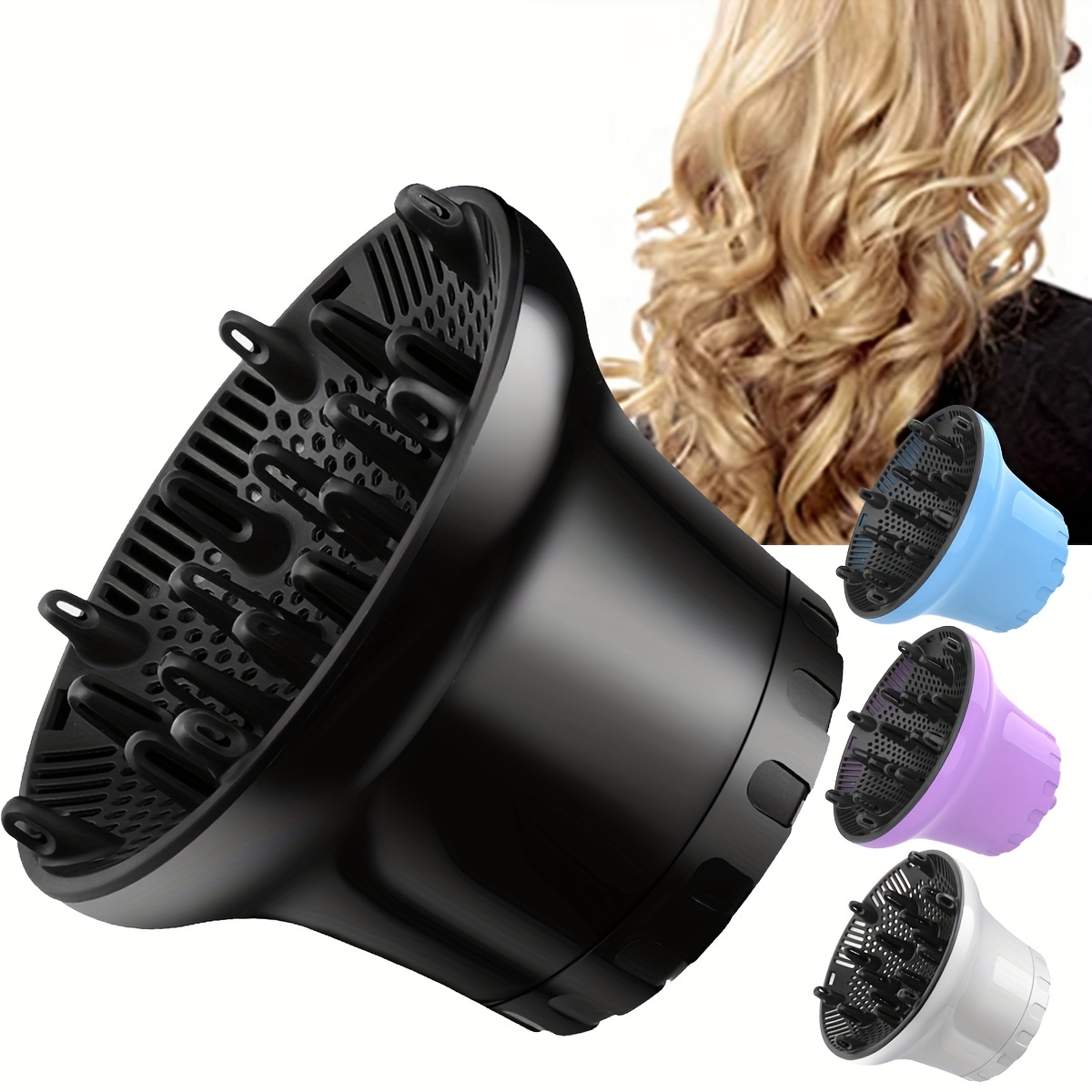 Diffusore universale per capelli di colore nero lucido per asciugacapelli,  adatto per diametro di uscita dell'aria da 1,7 pollici a 2 pollici, per capelli  ricci o mossi - Temu Italy