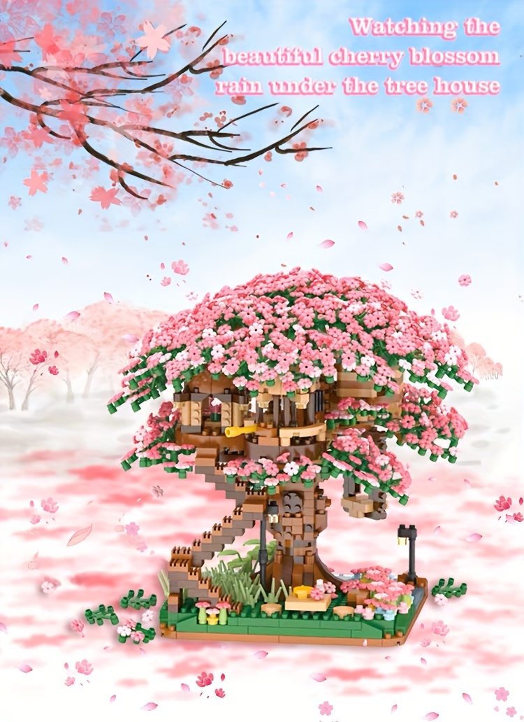 2028pcs Bloques Construcción Casa Árbol Sakura Rosa - Juguetes