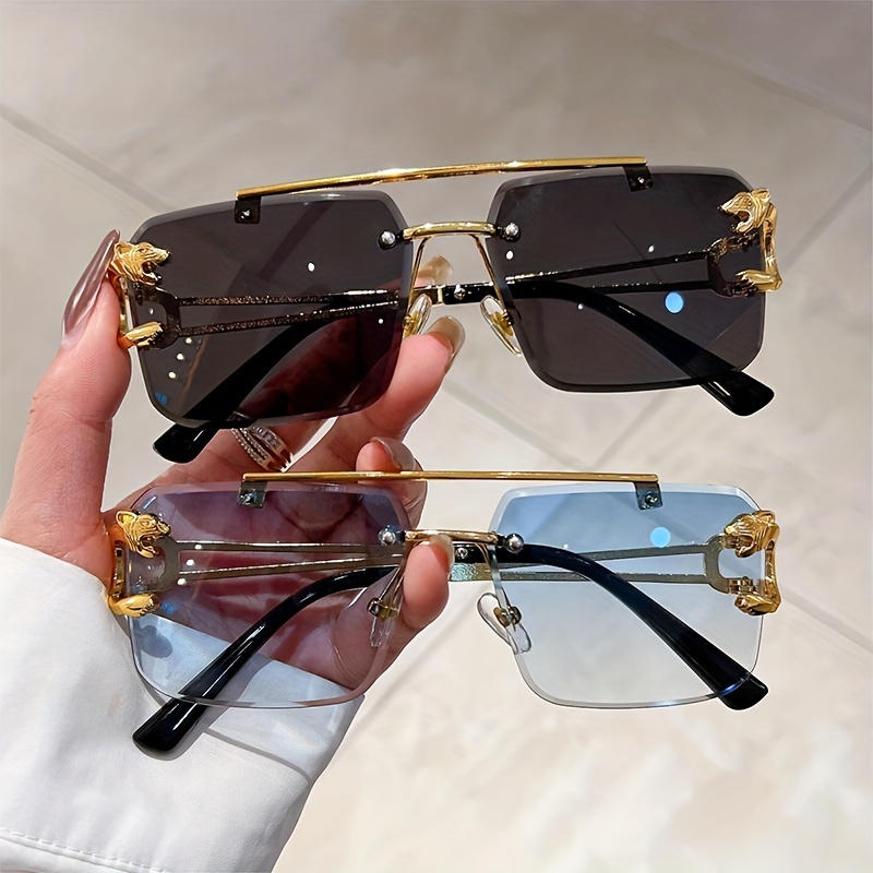 Top Bar Rimless Sunglasses Women Men Gradient Lens Metal - Temu Canada