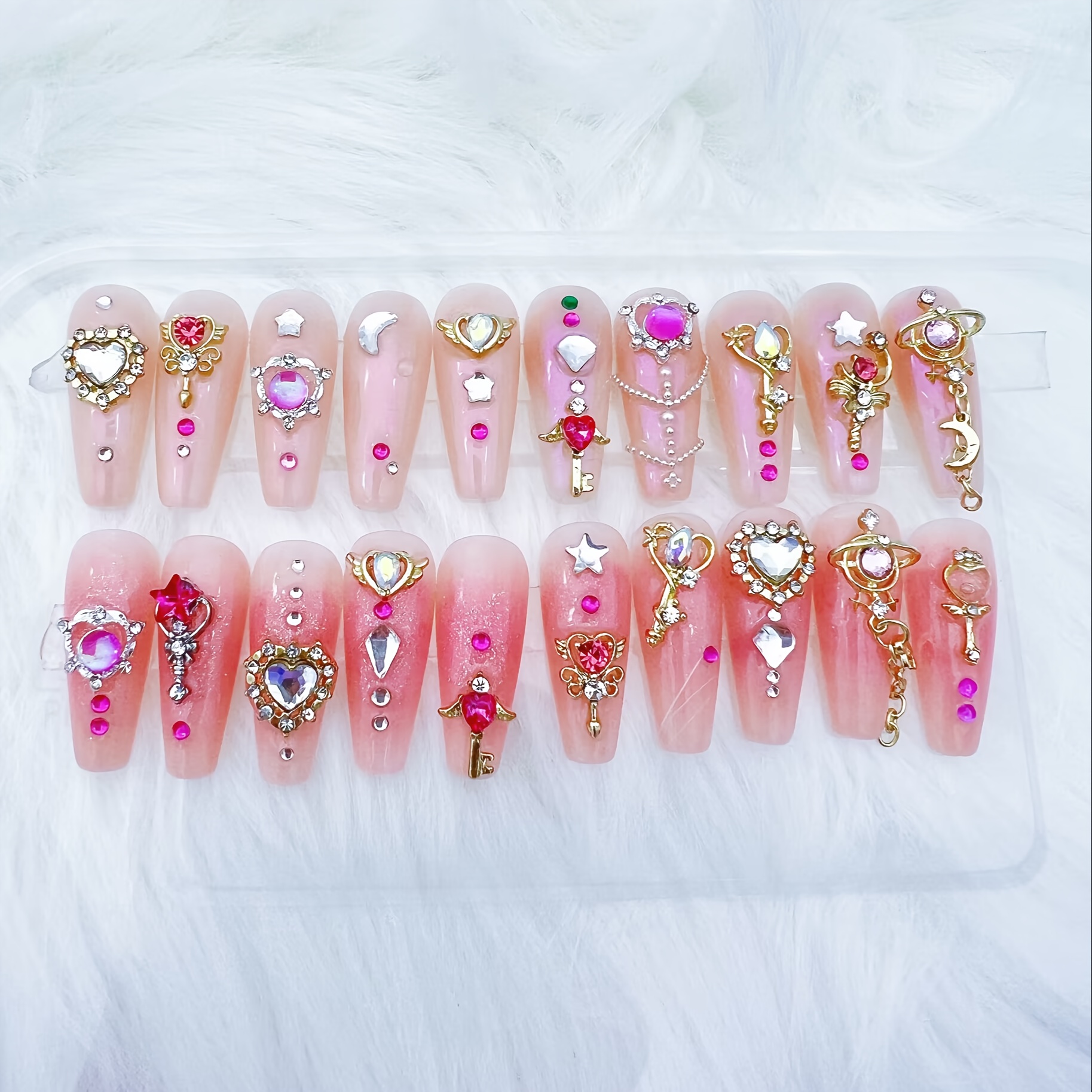 Heart Magic Wand Nail Charms 3d Colorful Heart Rhinestones - Temu