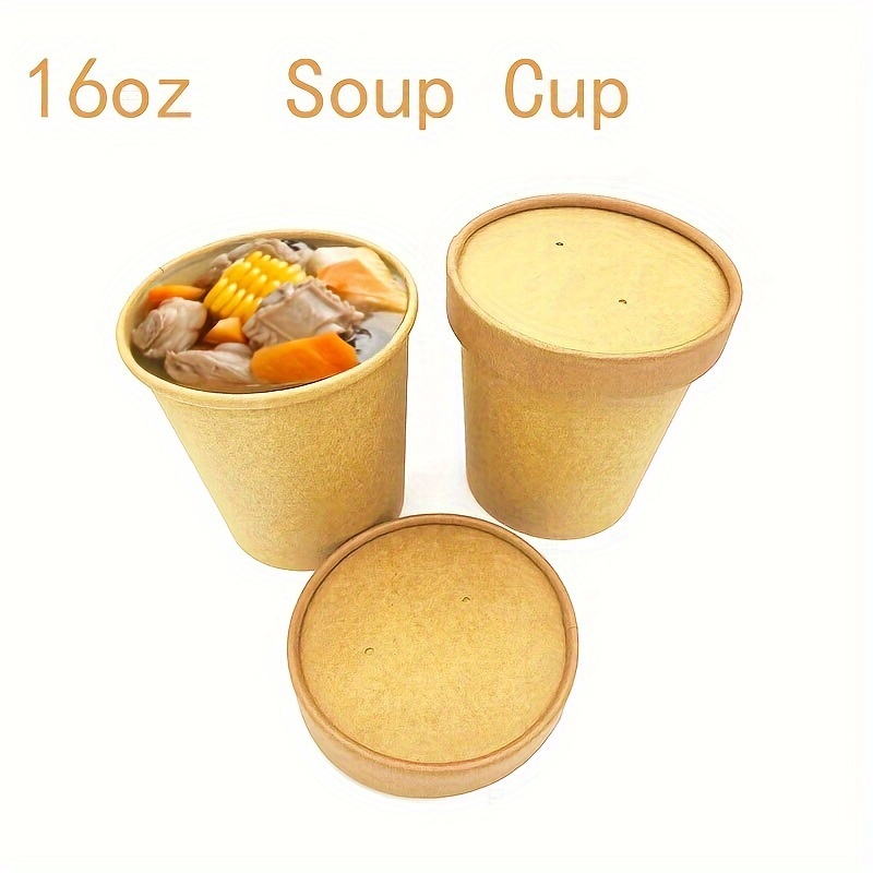 Paper Soup Containers With Lids Disposable Kraft Paper Food - Temu