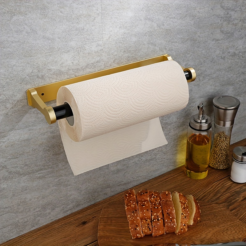 1pc Golden Stainless Steel Under Cabinet Self-adhesive Paper Towel
