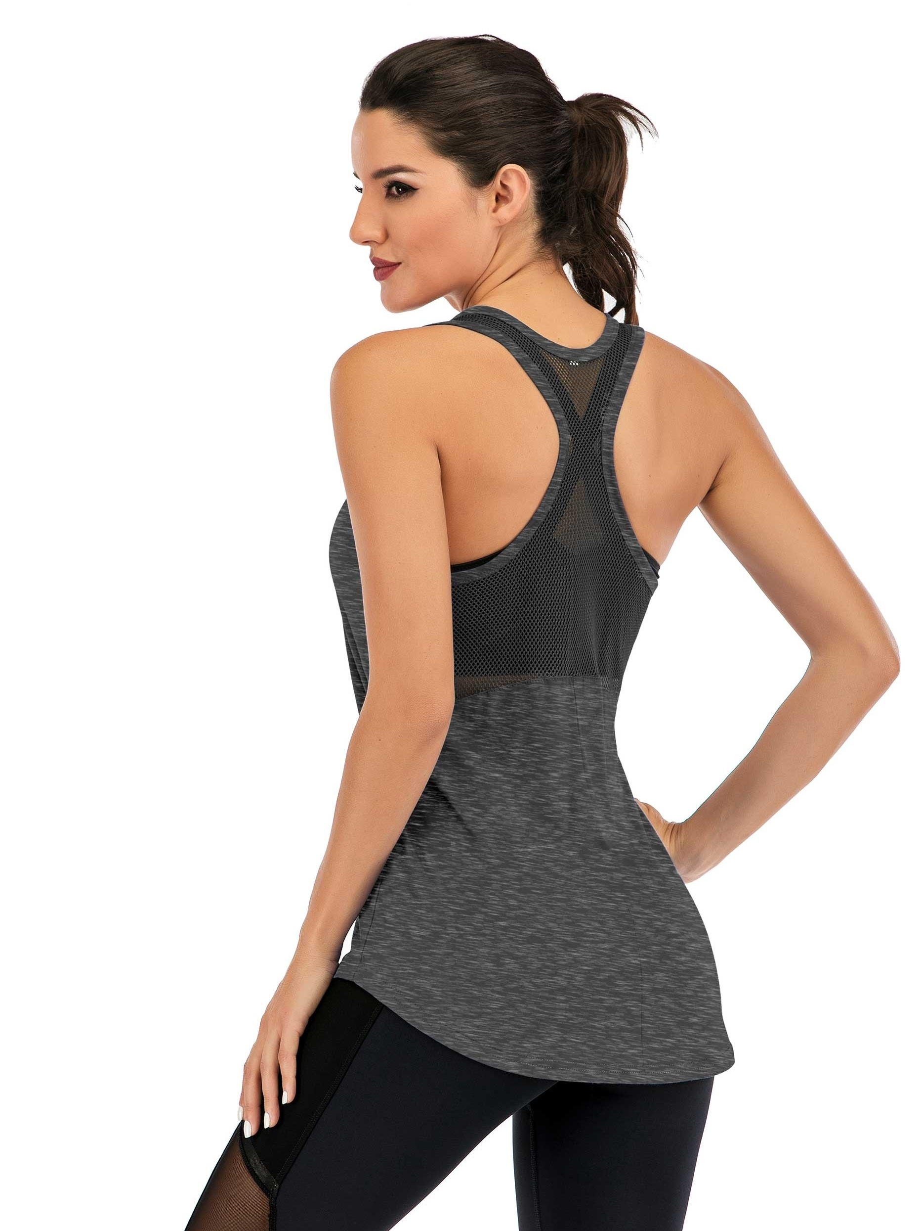  Yoga Tops Mesh Breathable Workout Pilates Tops Racerback  Running Tank Top Loose Open Back Workout Tank Tops For Women Rose XL