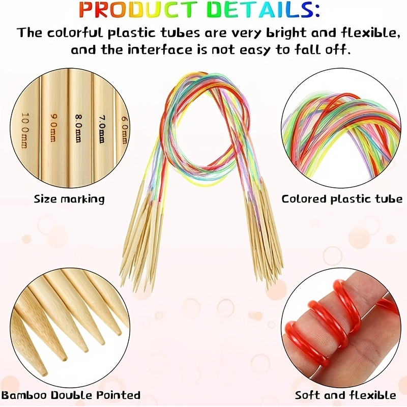 18pcs Bamboo Knitting Needle Set Color Carbonized Double Pointed Bamboo Circular Knitting Needle for Knitting Process(100cm)
