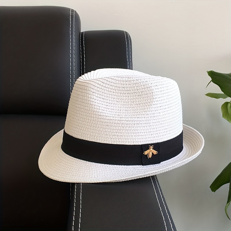 

1pc Casual Versatile Sunshade Small Curly Brim Panama Straw Hat For Spring Summer Travel Seaside, Unisex