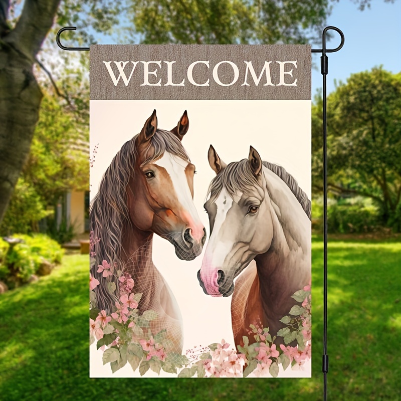 

1pc, Horse Welcome Garden Flag Farm Animal Fall Flag Double Sided Vertical Flag Farm Decoration, For Garden Yard House Decor Supplies, Christmas Decor Supplies