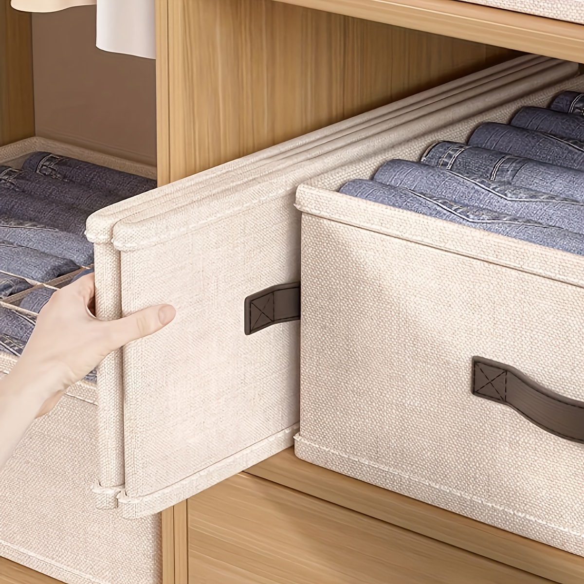 Storage Box Beige Linen Clothing Sub grid Organizer Box - Temu