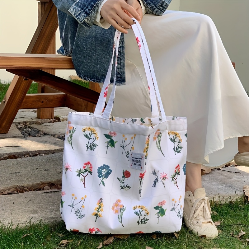 Art Flower Print Canvas Tote Bag Aesthetic Large Grocery - Temu