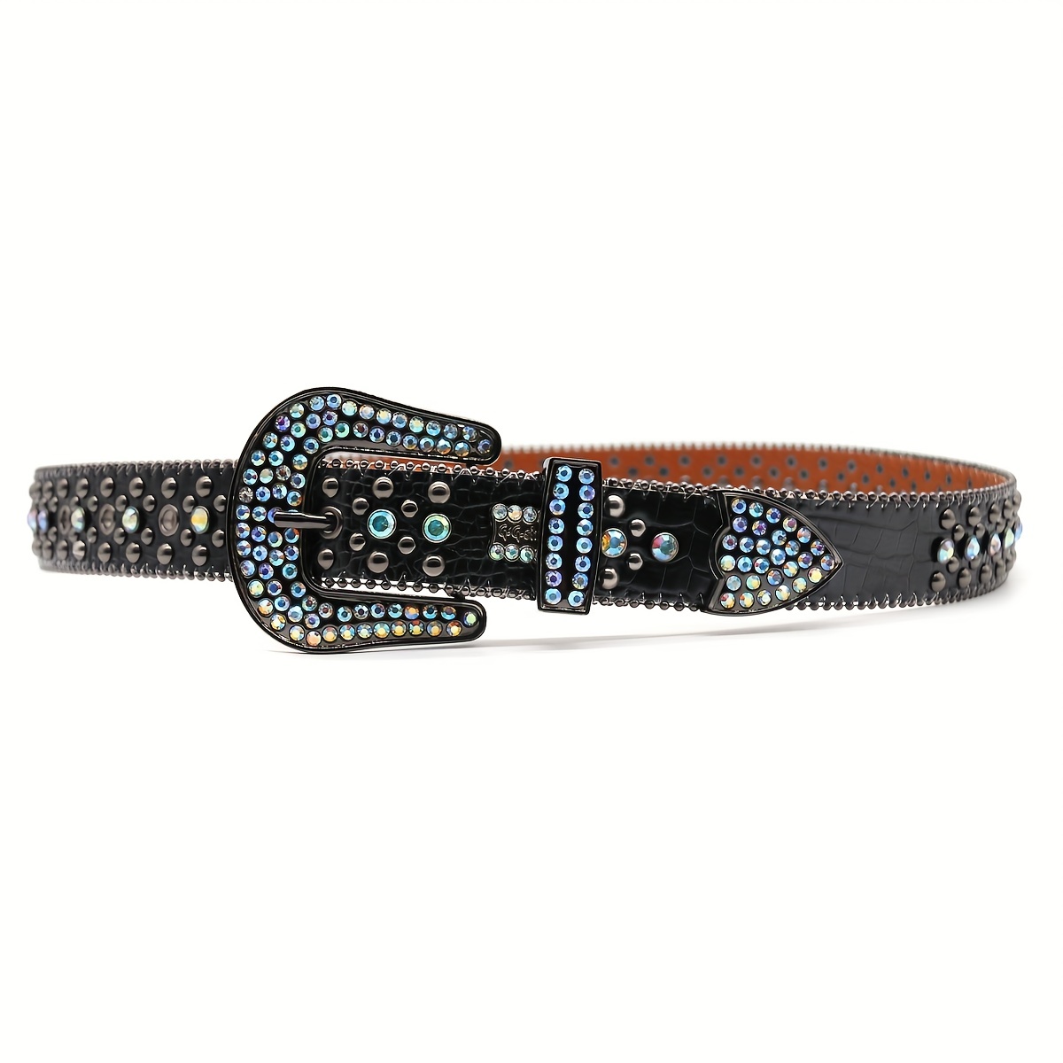 Luxury Strap Men Ladies Rhinestone Belt Western Denim Crystal Pin Buckle  Diamond Inlaid Belt White 44 inch