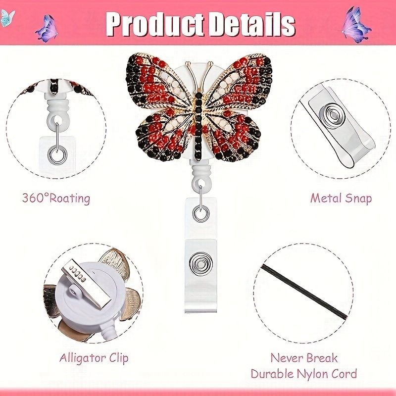  Butterfly Badge Holder with Retractable Reel, ID Name