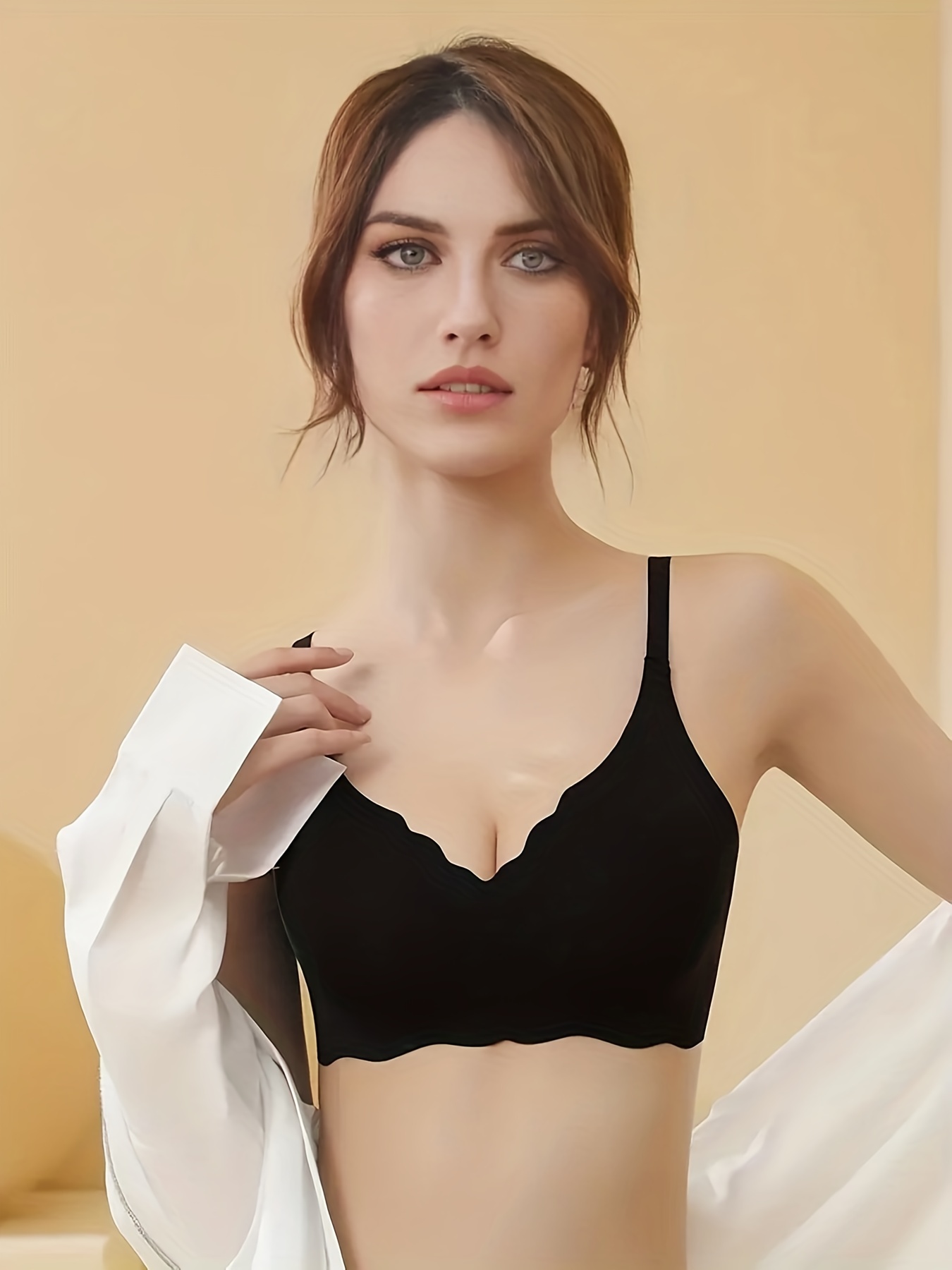 Scallop Trim Wireless Bra Soft Comfy Seamless Colorblock - Temu Canada