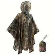 camouflage print waterproof rain poncho portable reusable hooded rain jacket for adults details 3