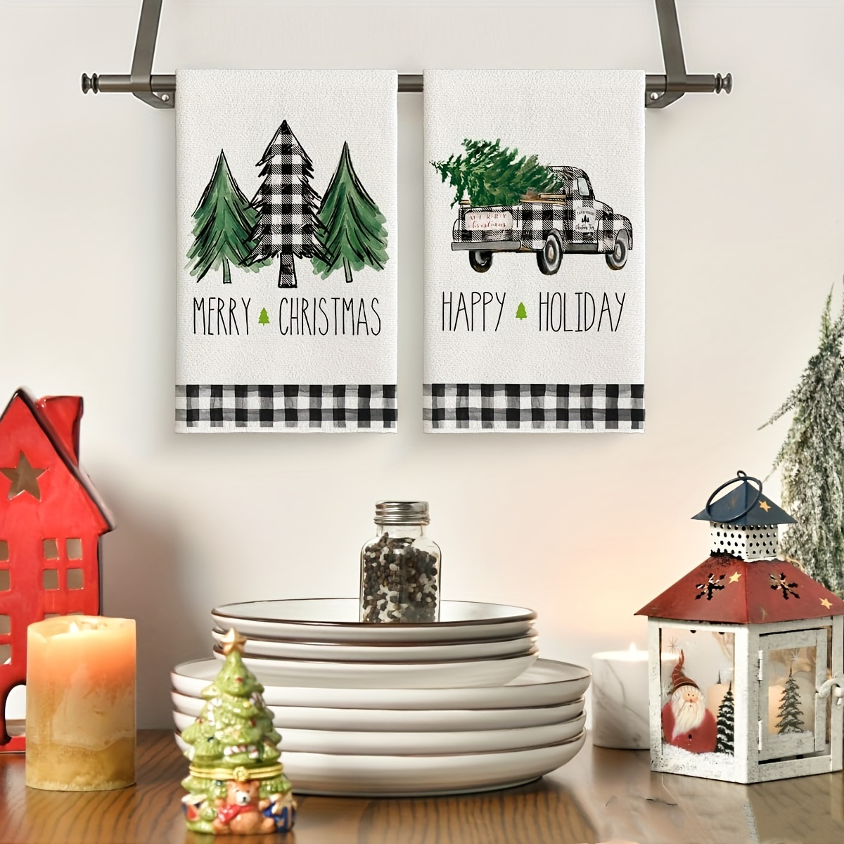 Christmas Kitchen Towels Buffalo Check Plaid Dish Towels Winter Snowflake  Truck Hand Towels Farmhouse Tea Towels Christmas Decorations for Kitchen  Xmas Gift Christmas kitchen decor winter decor