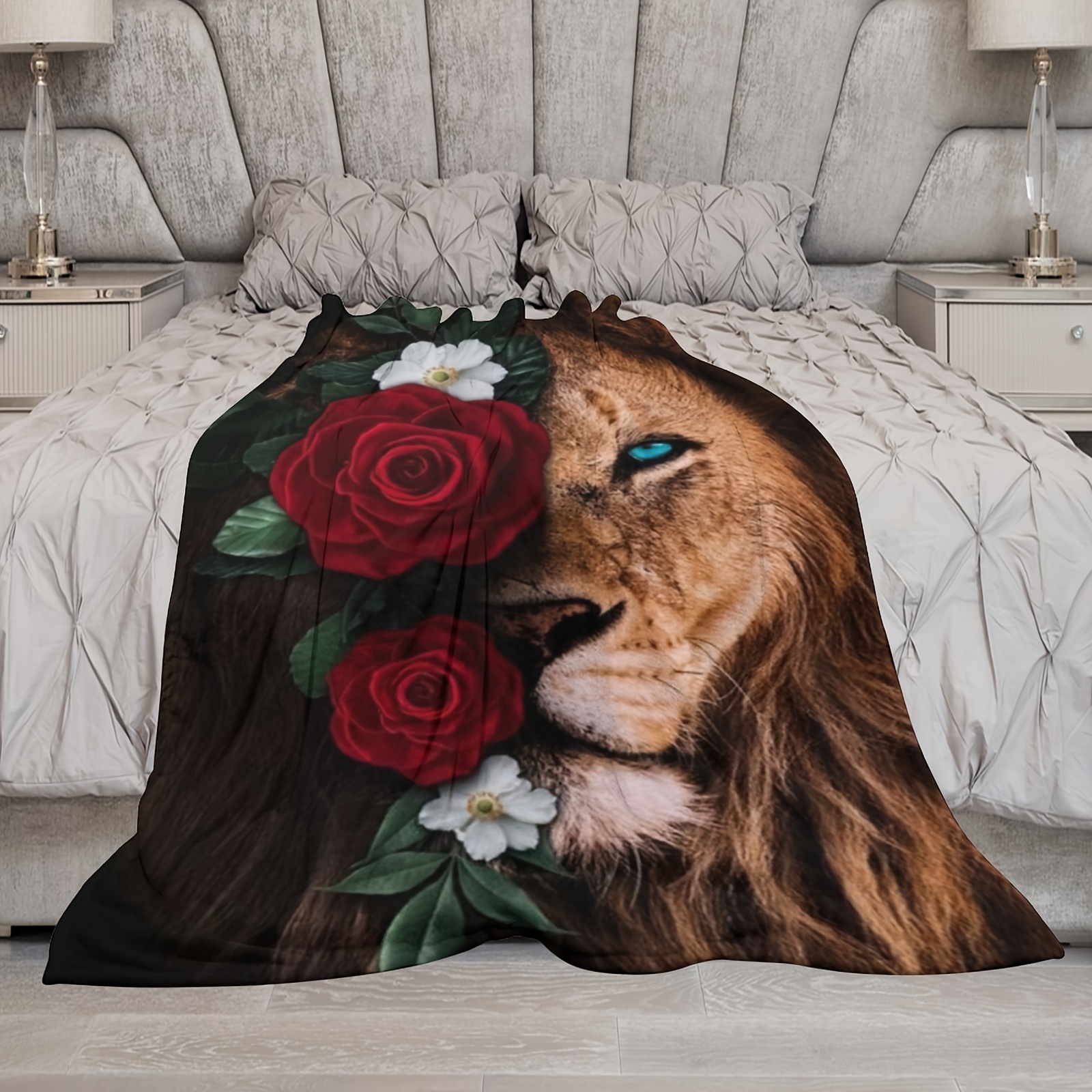 Rose Lion Printed Throw Blanket Flannel Blanket Soft Blanket Temu