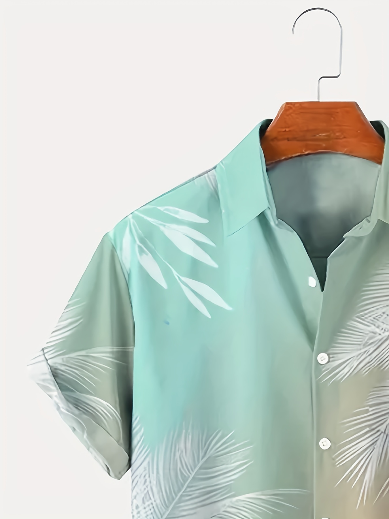 Men's Gradient Palm Leaf Printed Hawaiian Button Lapel Shirt