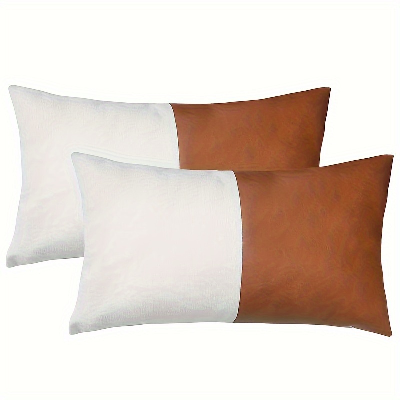 Leather Throw Pillow Covers, Set of 2 Modern Leather/Cotton