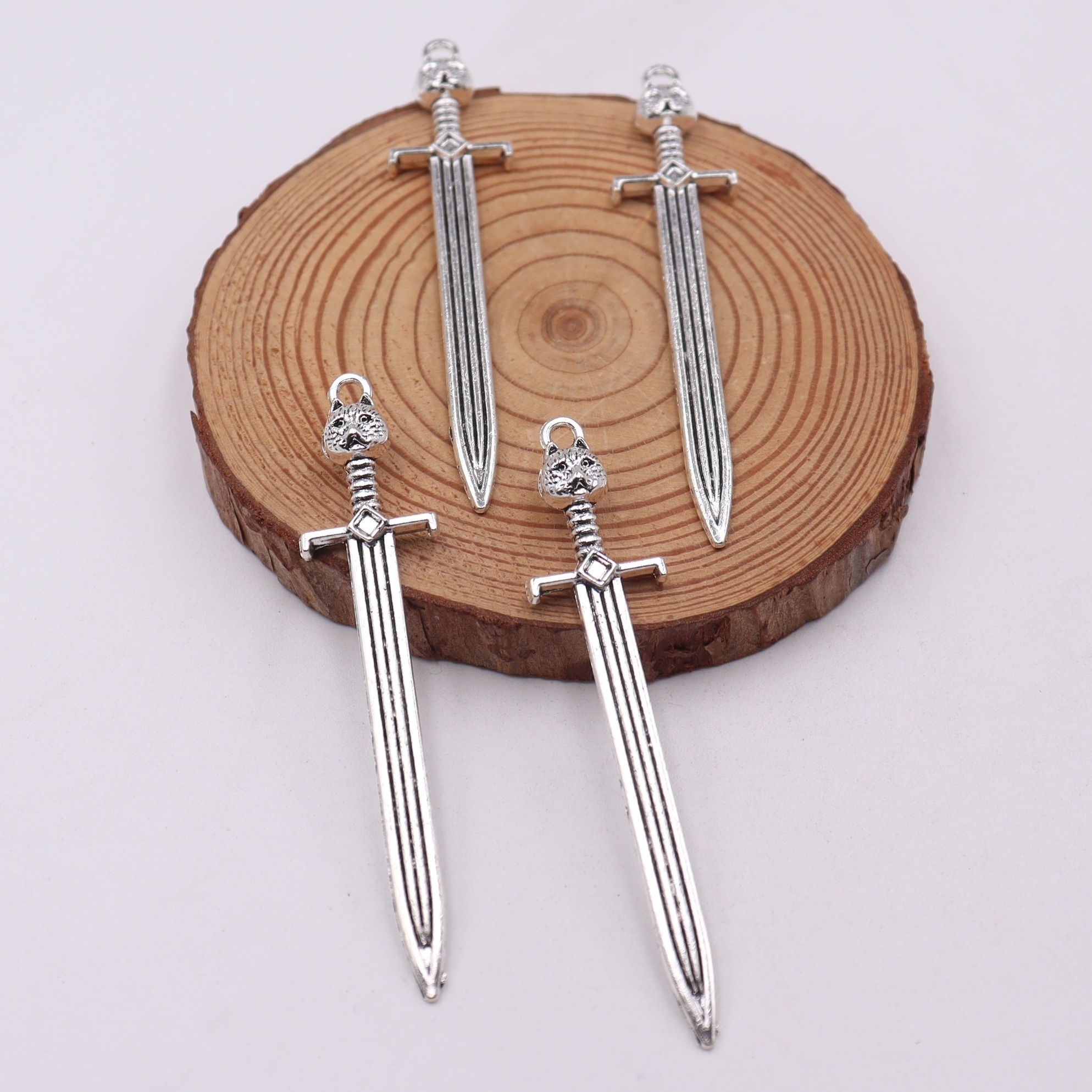 20pcs Alloy Sword Pendant Leopard Head Handle DIY Jewelry Making