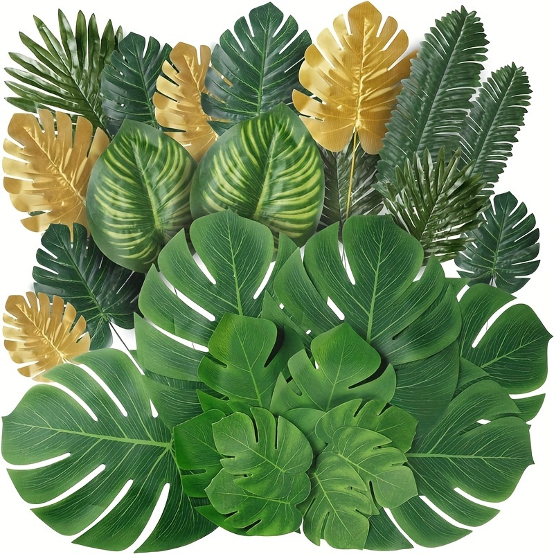 12 Pcs Tropical Leaves Party Decoration Artificial Palm Leaf, Faux Tropical  Green Leaves for Party Decorations Jungle Beach Theme Party Table Leave