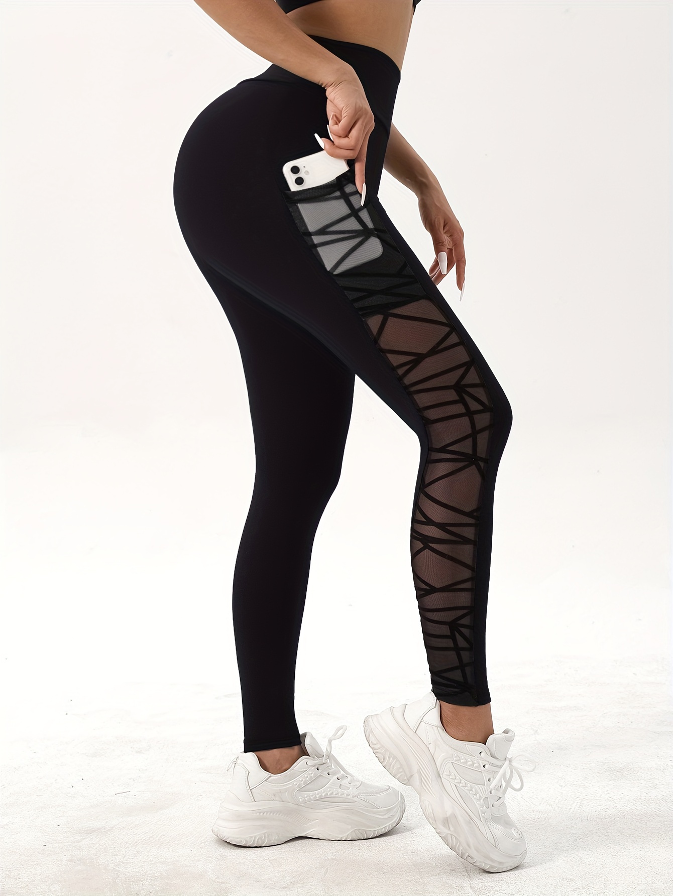 Plus Size Solid Pocket Skinny Leggings, Casual Every Day Stretchy