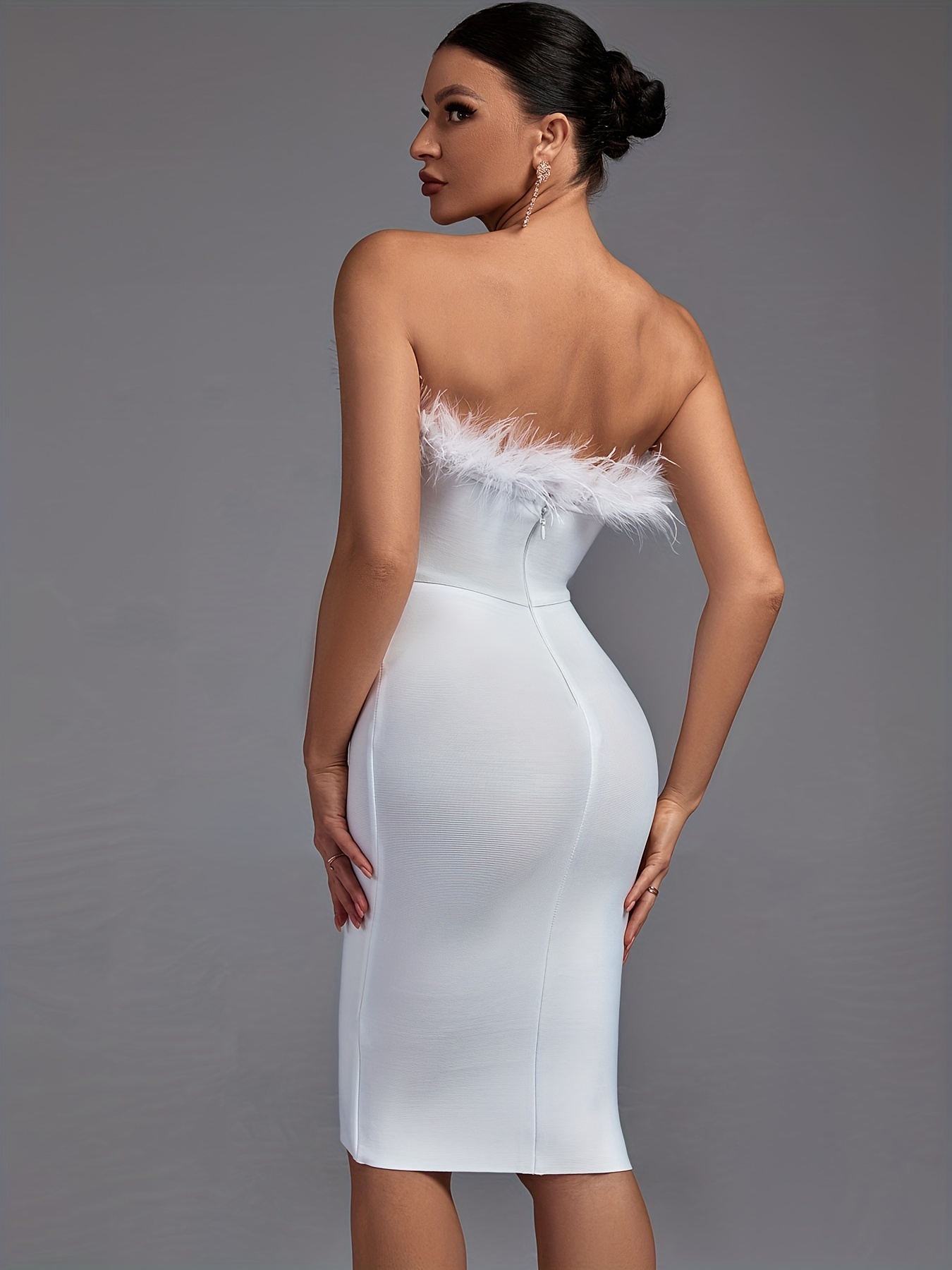 fluffy trim off shoulder bridesmaid dress elegant bodycon solid dress for wedding party womens clothing