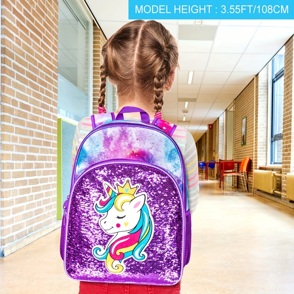 School Bag Set Cartoon Unicorn Sequin Backpack Lunch Bag - Temu