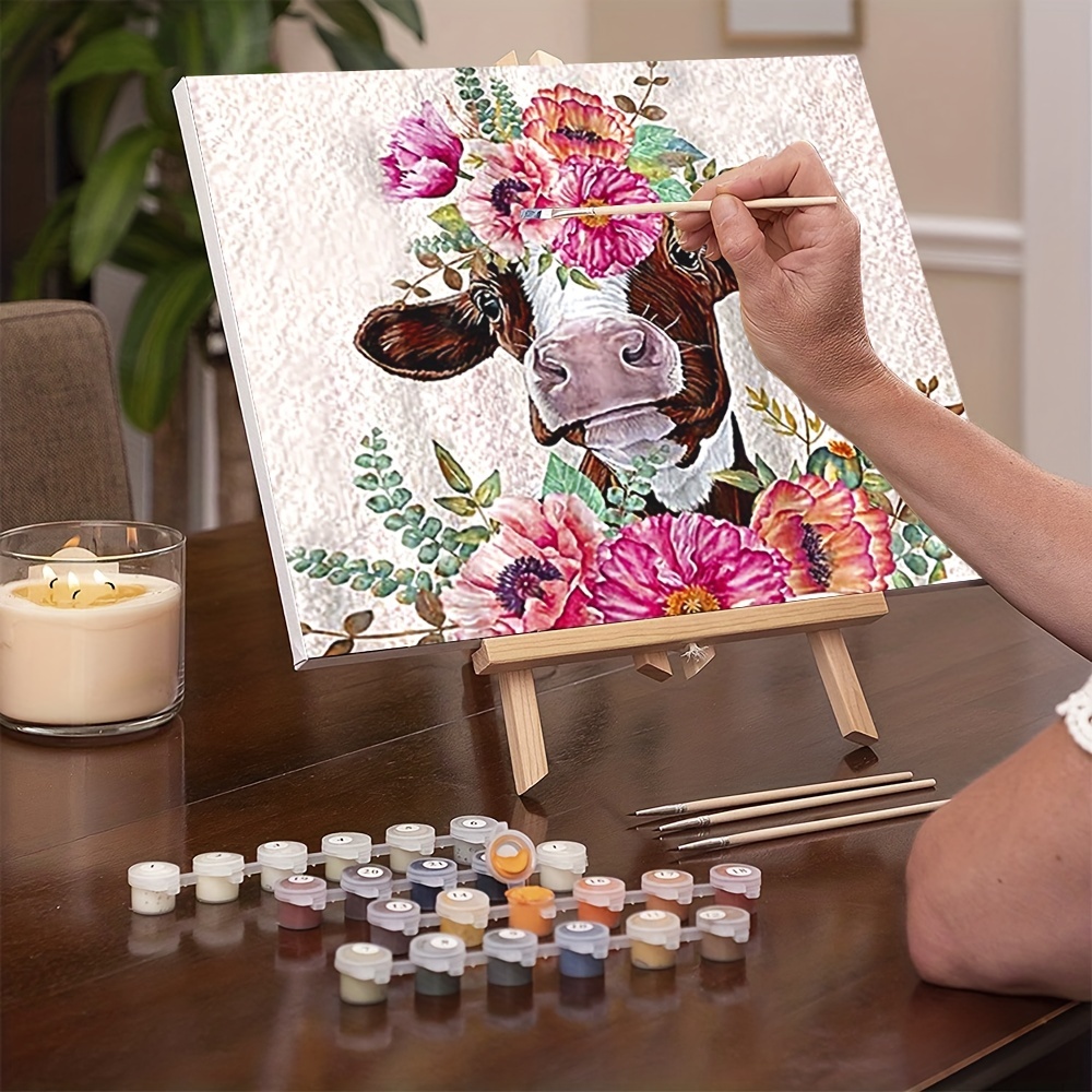 Diy Acrylic Painting Kit Flower And Cow Oil Painting By - Temu