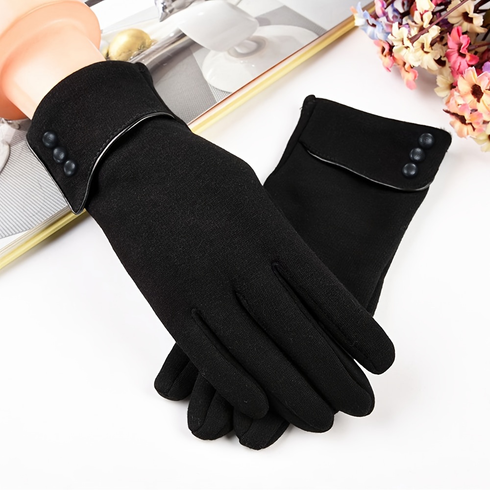 

Solid Color Buckle Decor Gloves Simple Stretch Non-slip Touchscreen Gloves Winter Warm Coldproof Female Gloves