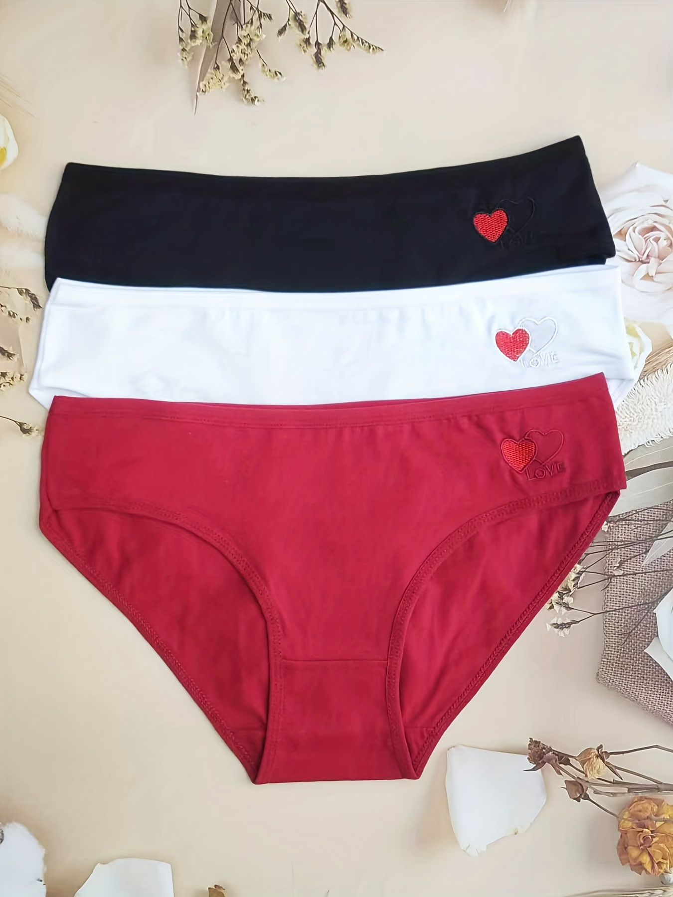 Heart Embroidery Briefs Comfy Breathable Stretchy Intimates - Temu Canada