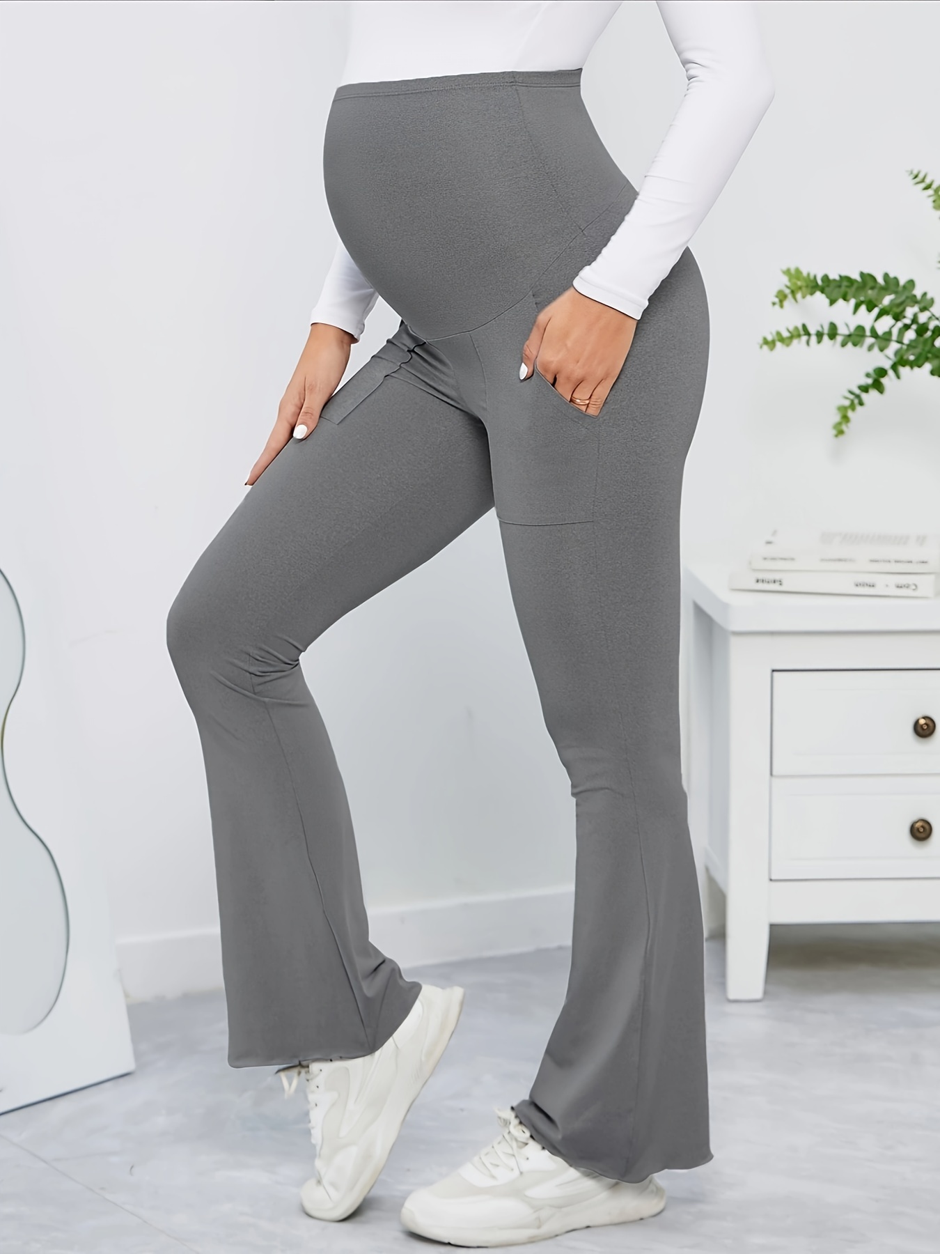 Women's Maternity Solid Skinny Flared Pants, Pregnant Women's