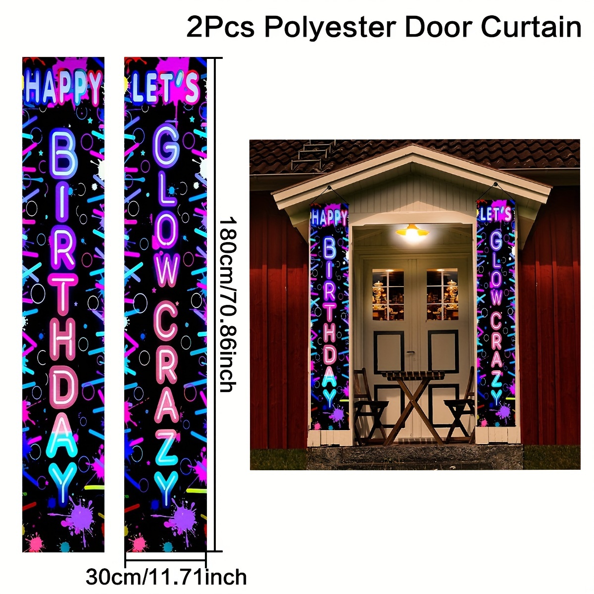 Image of 2d Door Banner 2pcs Fluorescence Door Hanging Banner For Birthday Party Home Decoration Couplet Noctilucent Door Banner For Outdoor Party Porch Banners Flags Door Curtain Flag