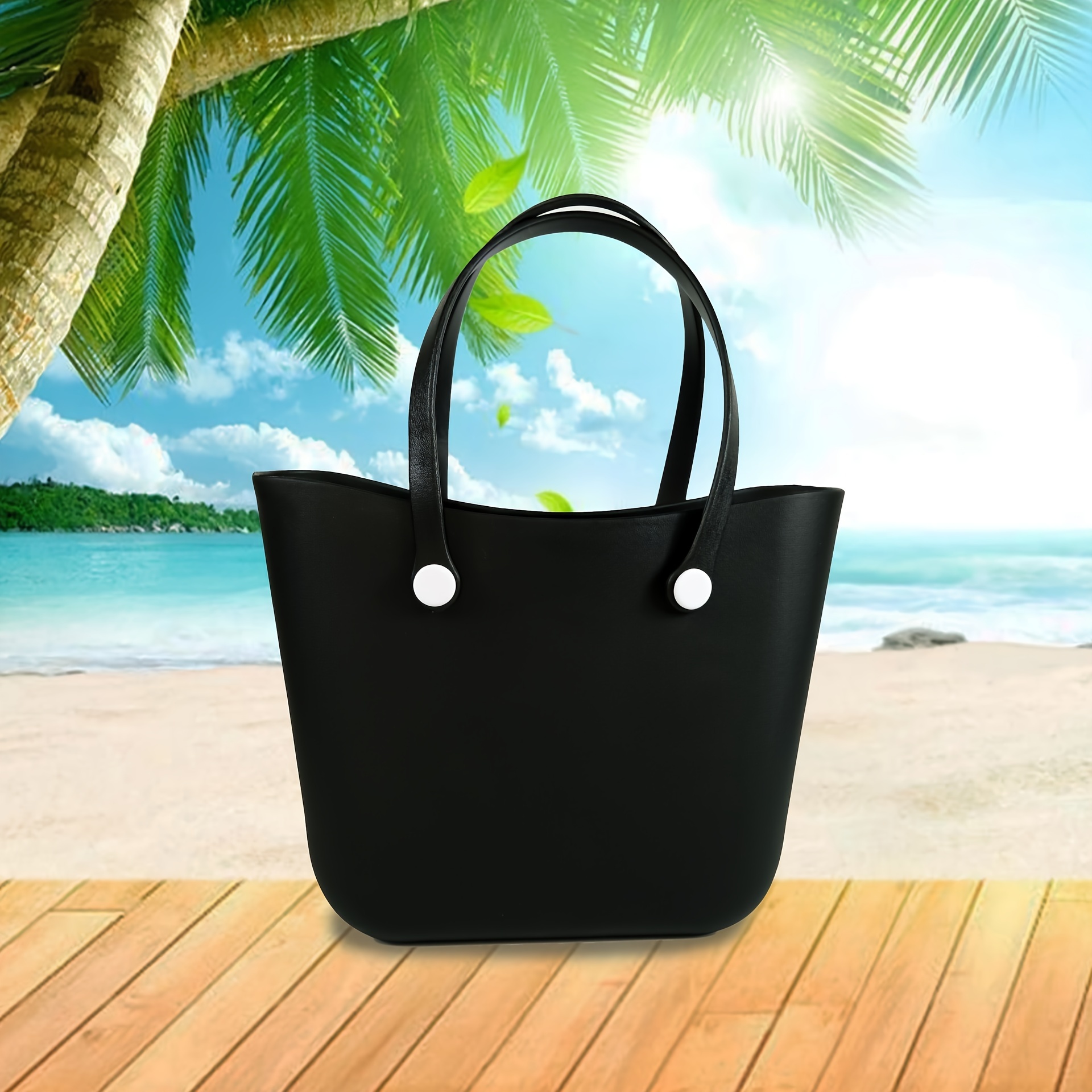 Solid Color Waterproof Beach Bag, Portable Handbag For Outdoor