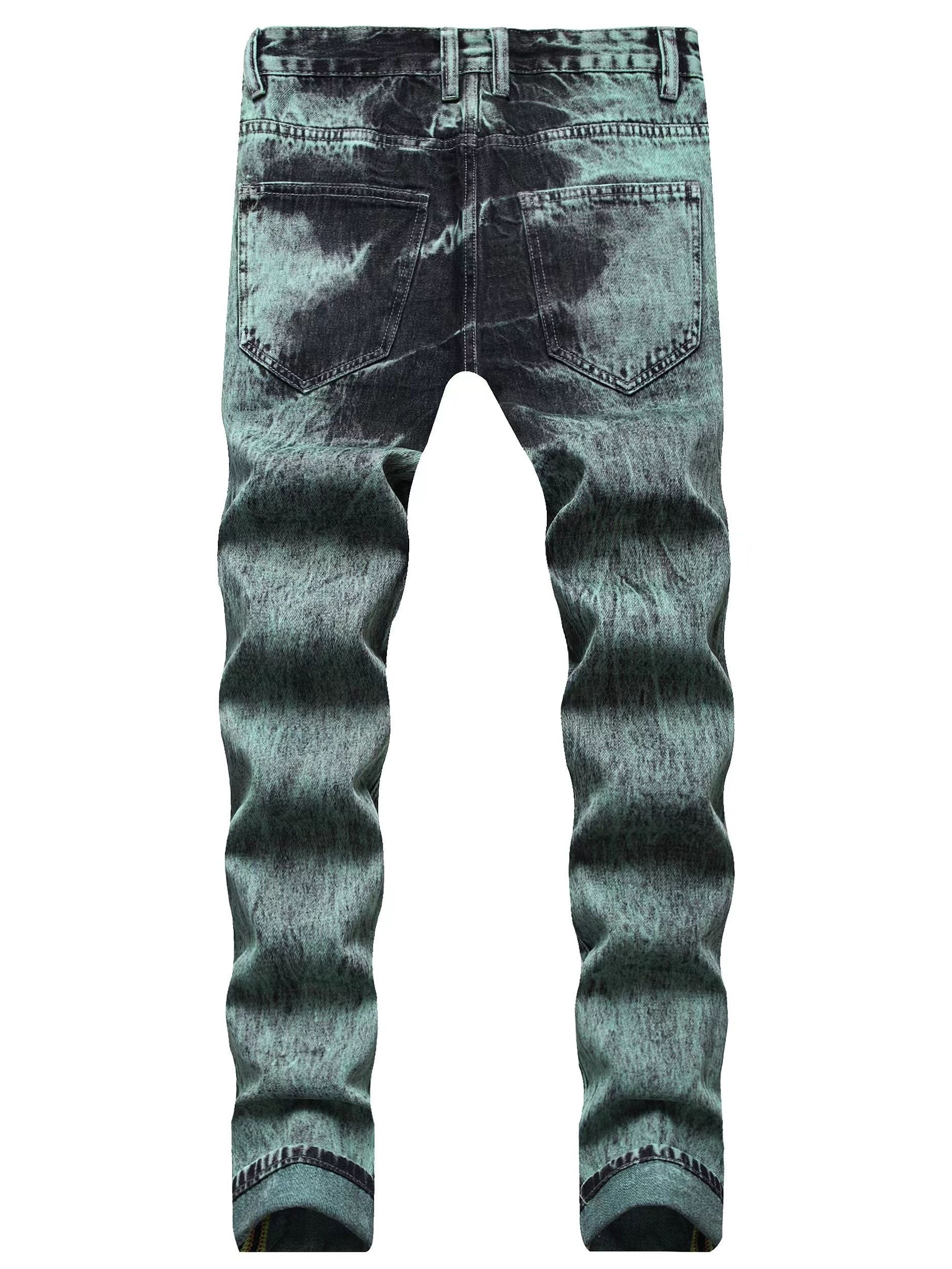 Slim Fit Cargo Jeans, Men's Casual Street Style Flap Pocket Slightly  Stretch Tie Dye Denim Pants For Spring Fall - Temu